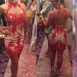 Red and nude cocktail dress